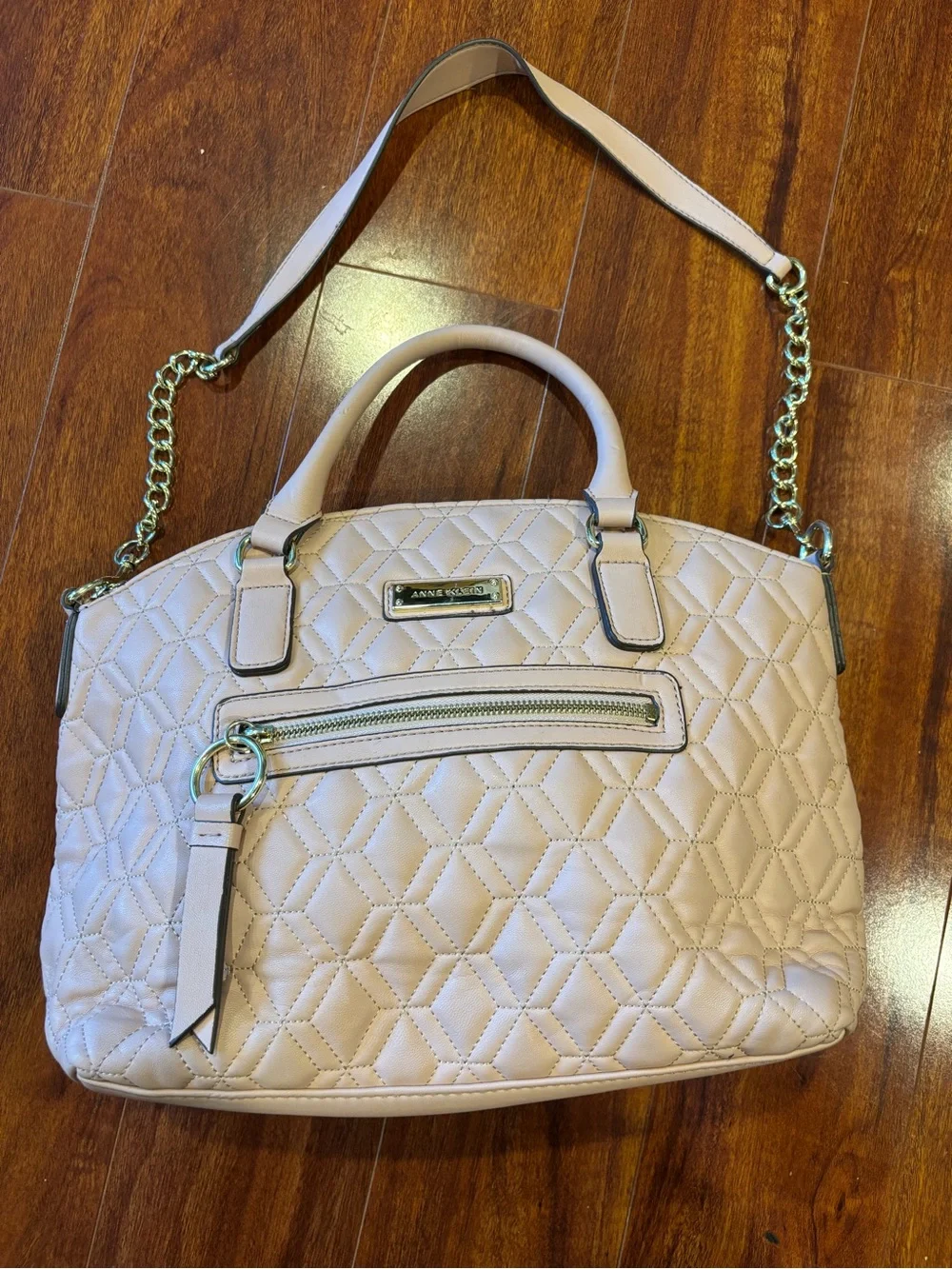 Anne Klein Blush Quilted Satchel with Chain Strap